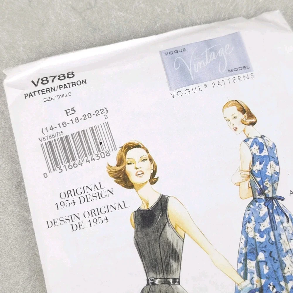 Vogue Vintage Sewing Pattern V8788 1954 Retro Wrap Dress Fit Flare Pinup Sz14-22